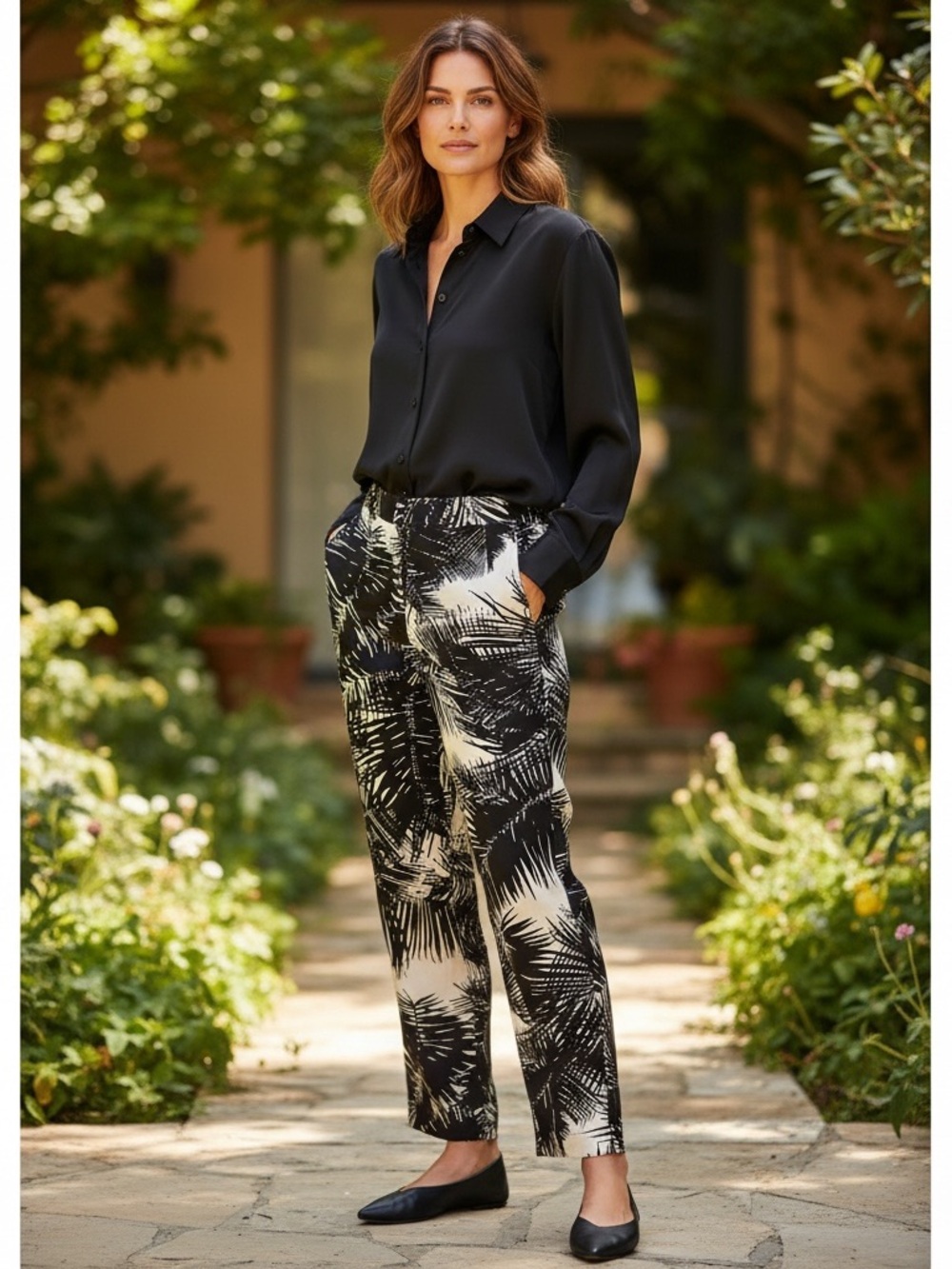 Theory palm print silk pants size 4